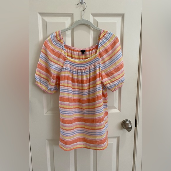 Talbots short sleeve top with smocked neckline. Yellow, pink,orange,blue SZ- Med - Picture 3 of 6